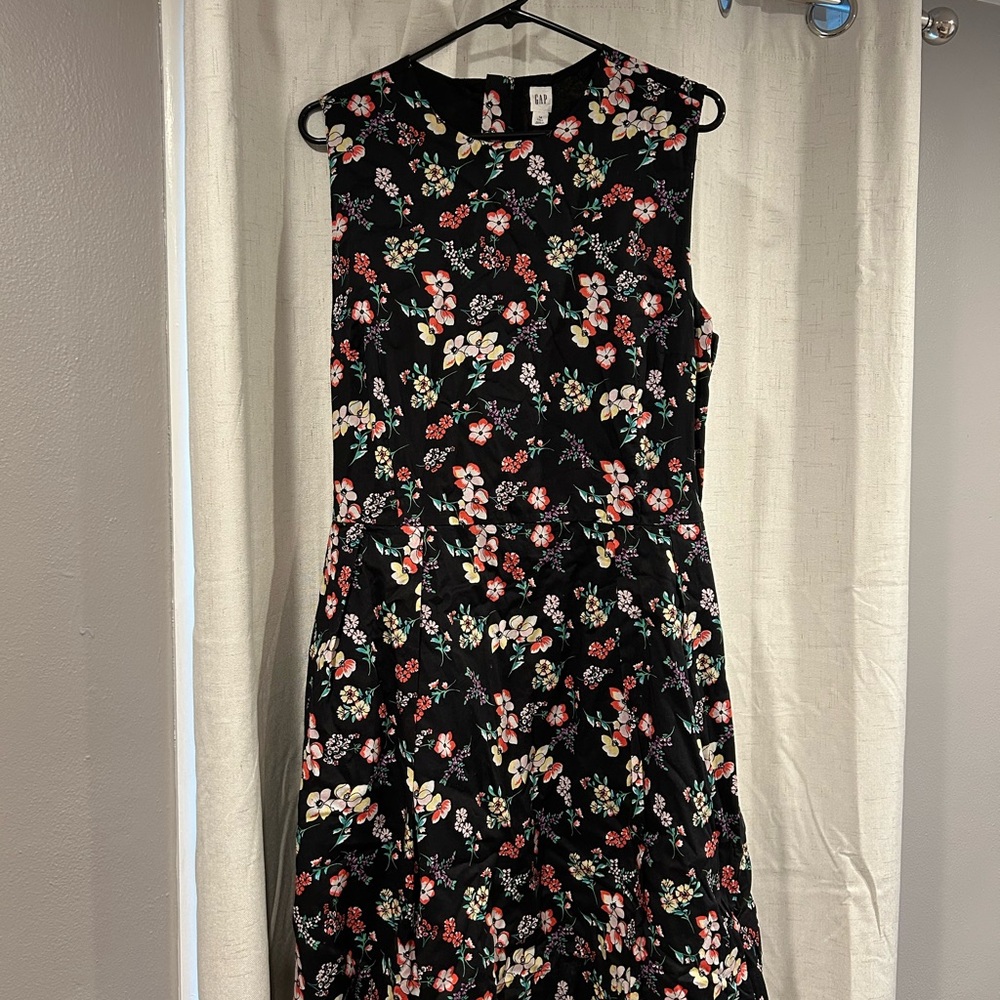 GAP Pink and Black Floral Classic Summer Sundress, Sleeveless, Cotton, Size 14 T